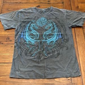 Dragon Shirt with Celtic Symbols in Blue Youth Small